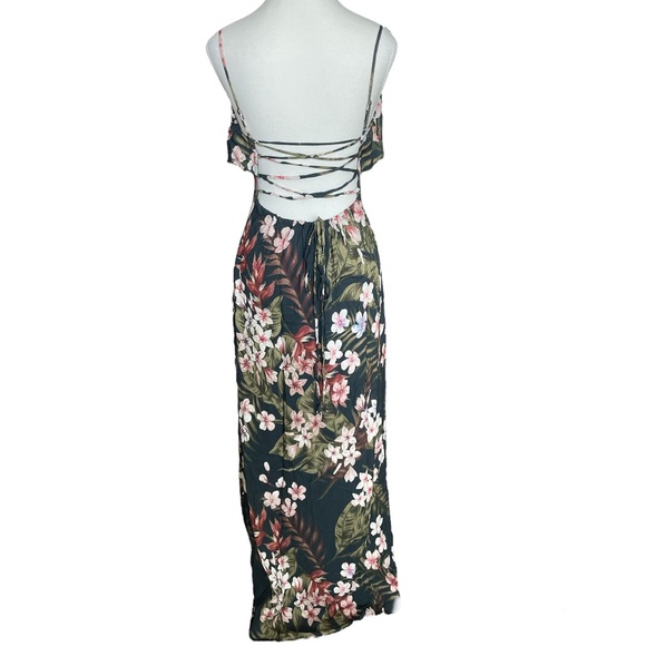 Chaser Tropical Print Strappy Tie-Back Maxi Dress M - Picture 4 of 10